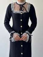 🖤🤍 فستان طويل كلاسيكي – أناقة ملكية ✨ بتفاصيل فاخرة