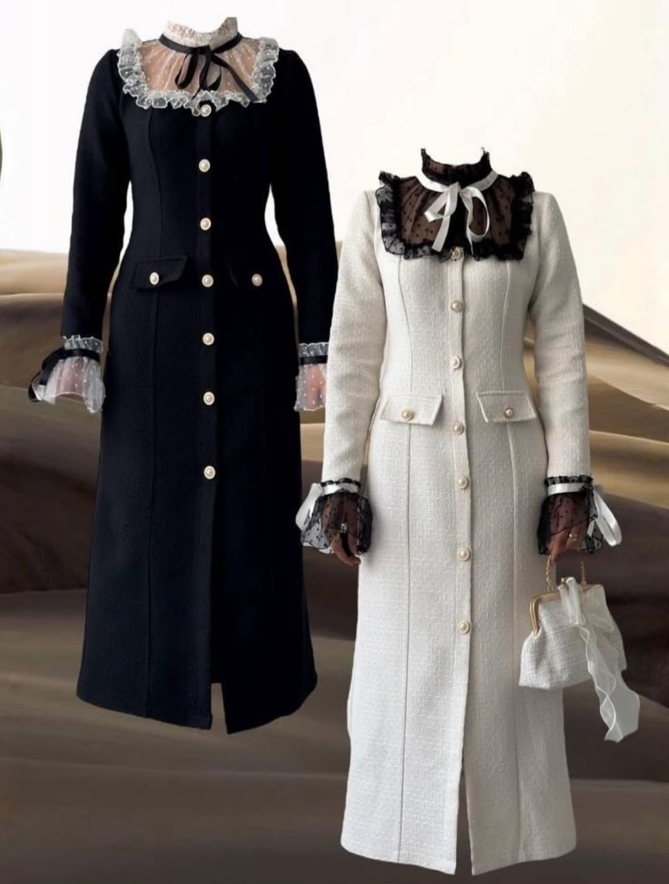 🖤🤍 فستان طويل كلاسيكي – أناقة ملكية ✨ بتفاصيل فاخرة