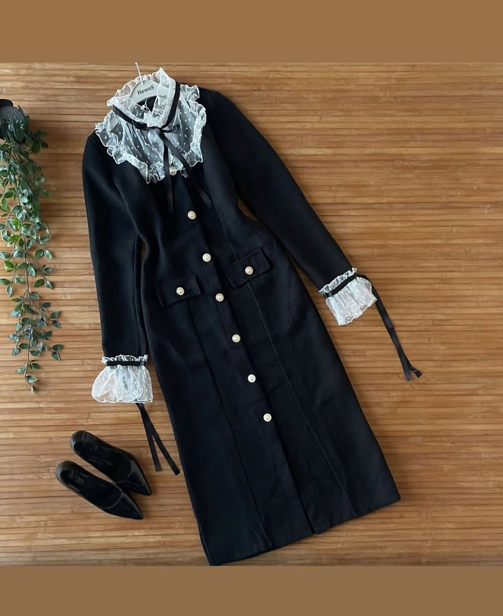 🖤🤍 فستان طويل كلاسيكي – أناقة ملكية ✨ بتفاصيل فاخرة