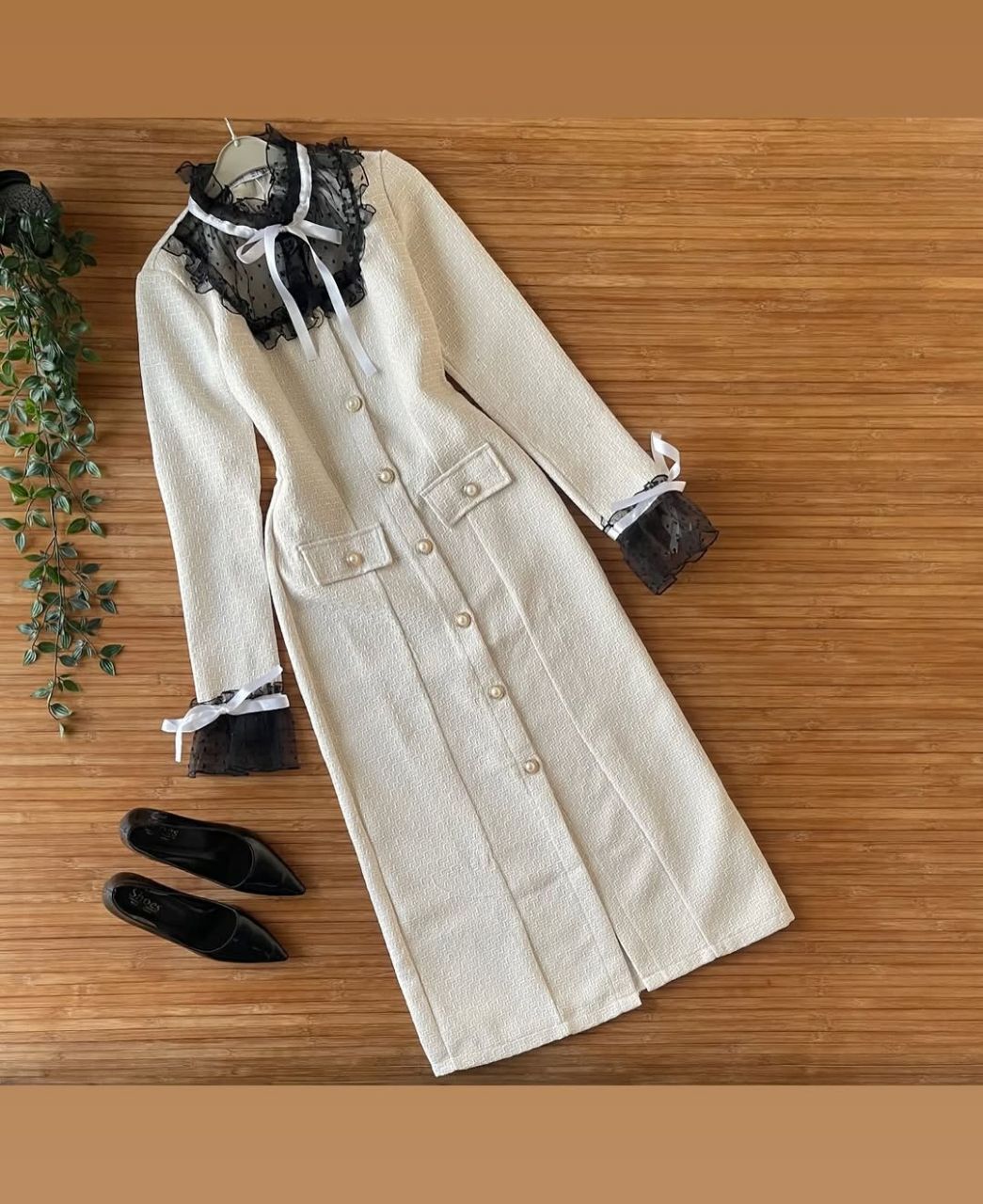 🖤🤍 فستان طويل كلاسيكي – أناقة ملكية ✨ بتفاصيل فاخرة