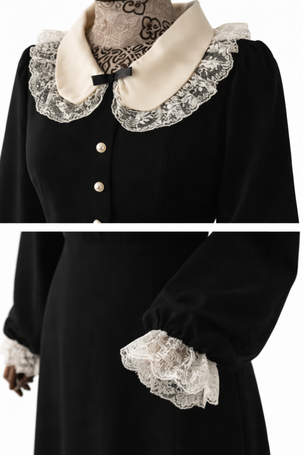 فستان محتشم، فستان تويد، فستان ميدي أسود، فستان أنيق، ملابس رمضان، فستان رسمي، موضة محتشمة فاخرة