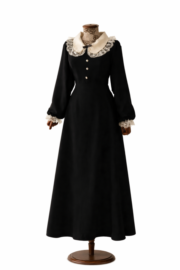 فستان محتشم، فستان تويد، فستان ميدي أسود، فستان أنيق، ملابس رمضان، فستان رسمي، موضة محتشمة فاخرة