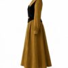 فستان ميدي بلون موستارد مع تصميم فيست أنيق