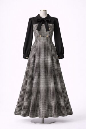 photo_2026-02-07_13-58-37 فستان ميدي أسود بتصميم تويد مع ياقة فيونكة