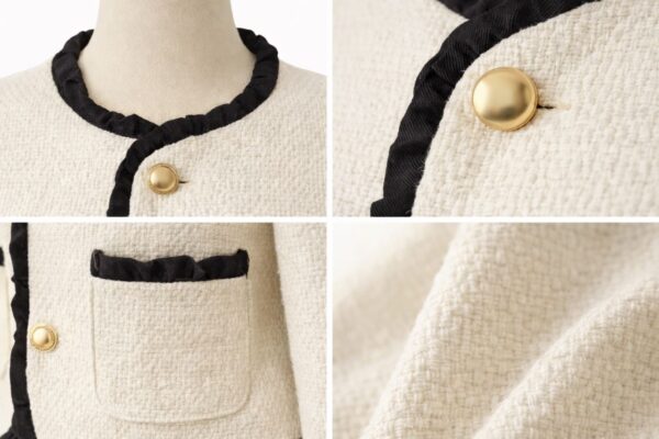 طقم فاخر (جاكيت بتفاصيل فريلات + تنورة ميدي)