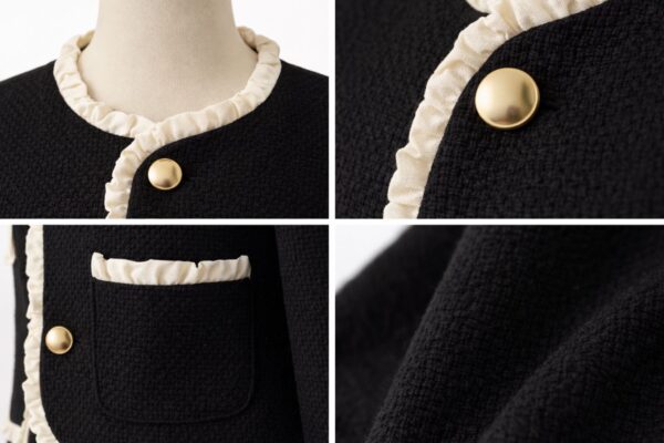 طقم فاخر (جاكيت بتفاصيل فريلات + تنورة ميدي)