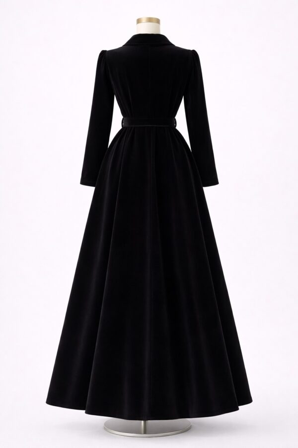 فستان مخملي فاخر بحزام معدني وتصميم ملكي