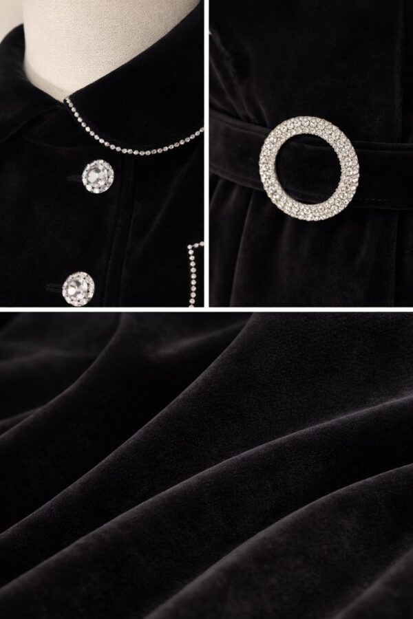 فستان مخملي فاخر بحزام معدني وتصميم ملكي